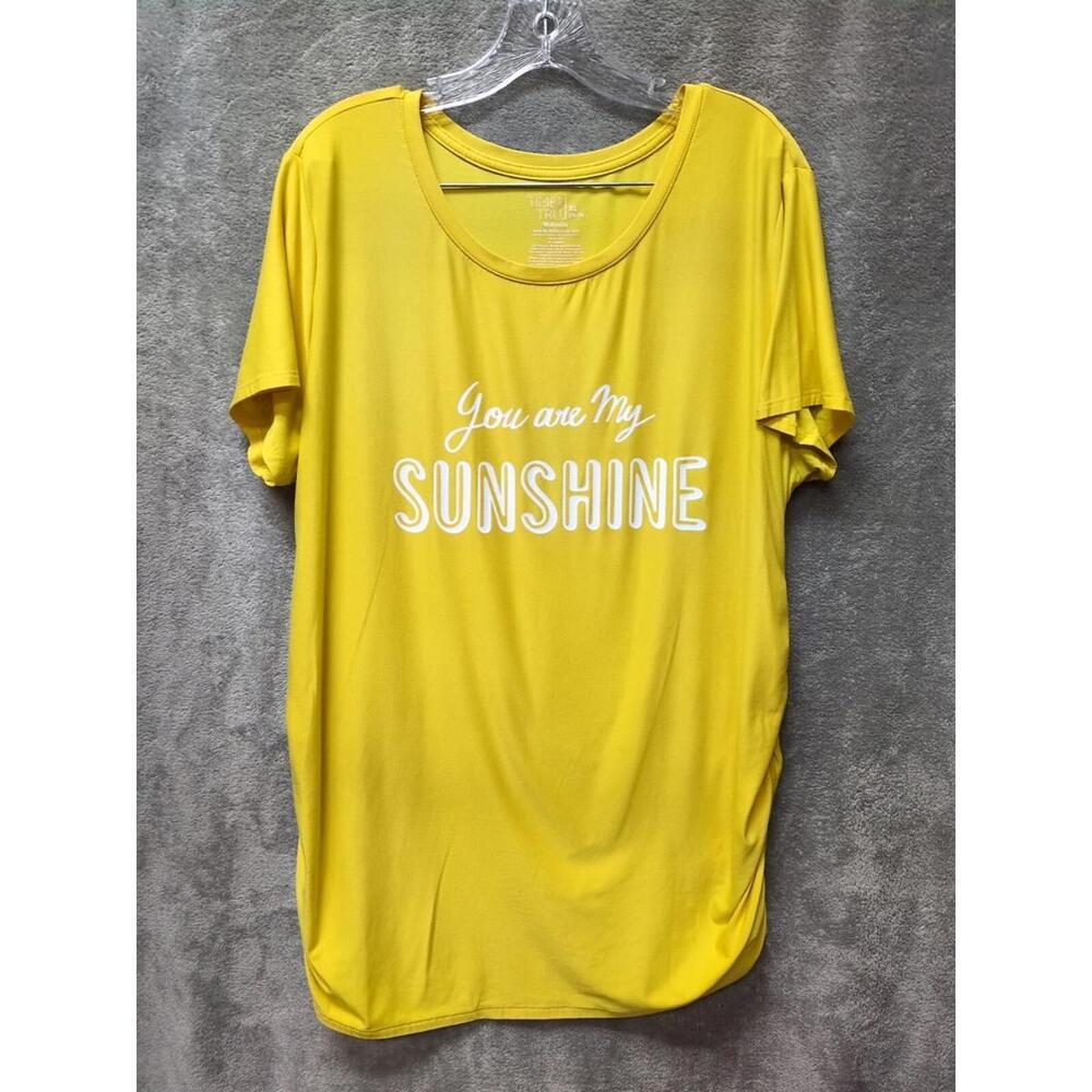 Time and Tru Tshirt Womens XL 16-18 Maternity You‎ Are My Sunshine Yellow Ruched